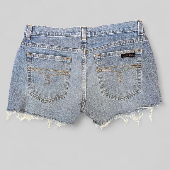 Calvin Klein Jean Denim Short Shorts Cut Off Size 5 Mid Rise 30" Y2K Distressed - Picture 3 of 8